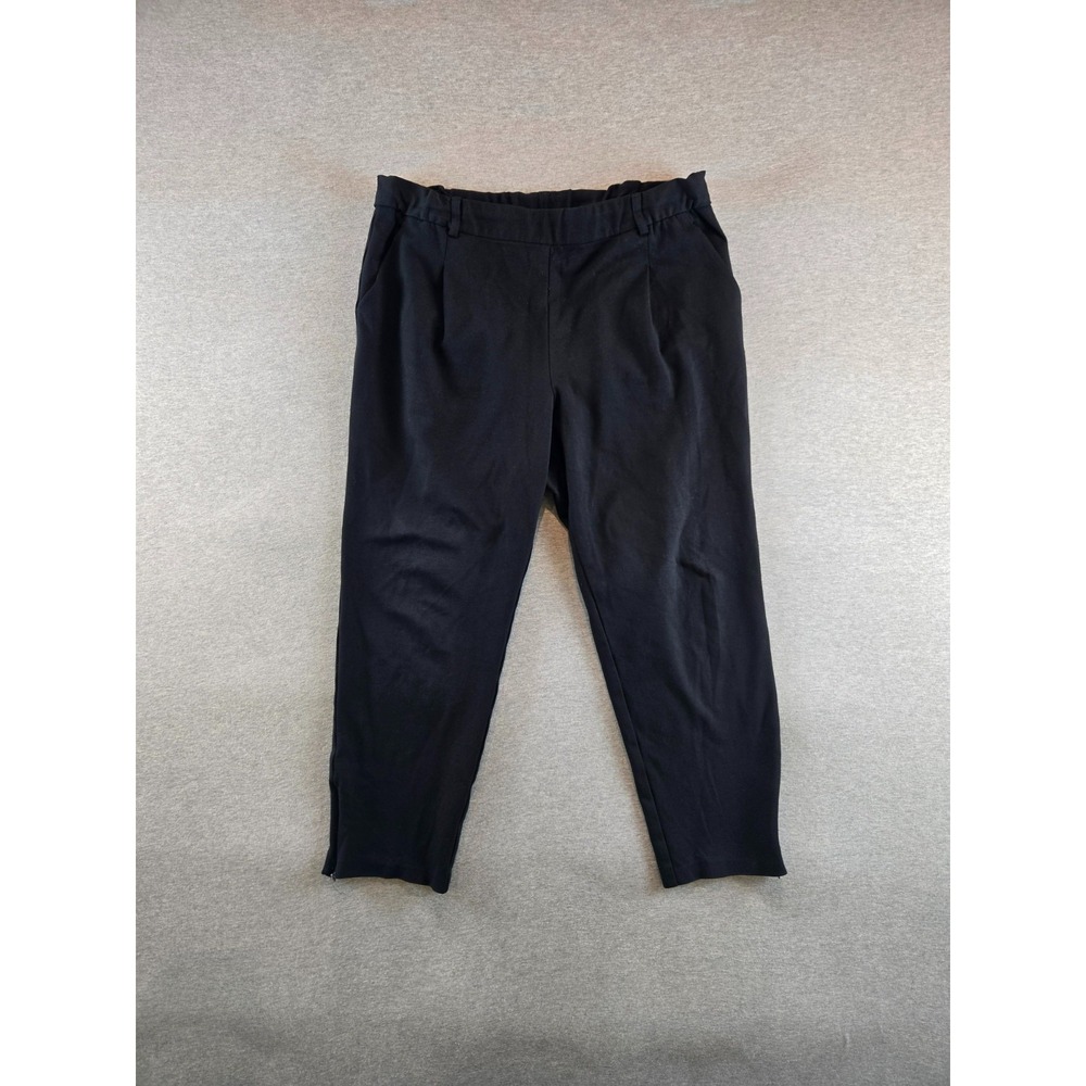 St John Collection Pants Women 14 Caviar Black‎ Ponte Knit Ankle Zip Midrise USA
